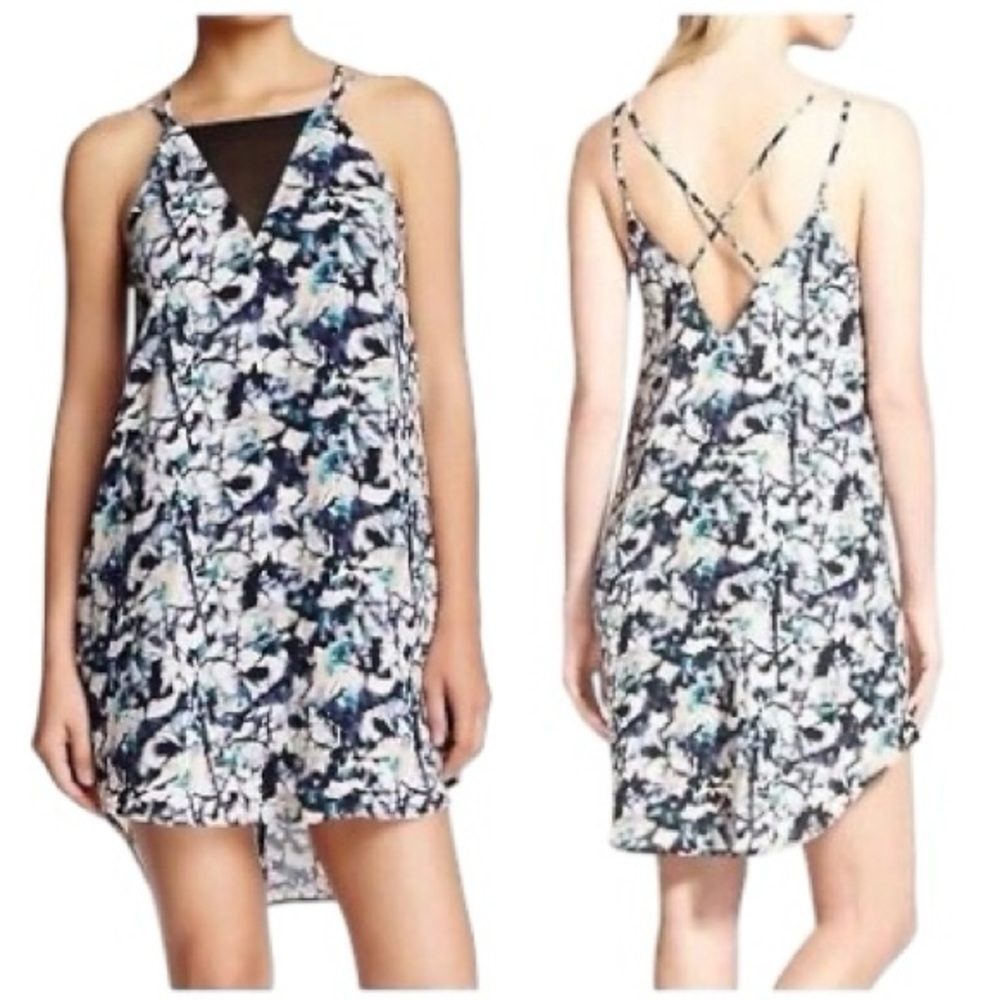 ASTR THE LABEL Women’s Medium Floral Spaghetti Strappy Mesh Mini Shift Dress